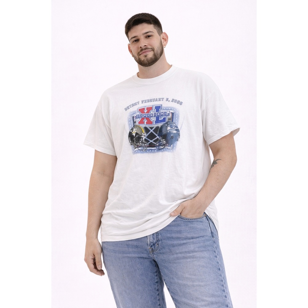 Hanes Super Bowl XL T-Shirt Men 2XL White Cutoff Sleeve Graphic NFL Football Tee